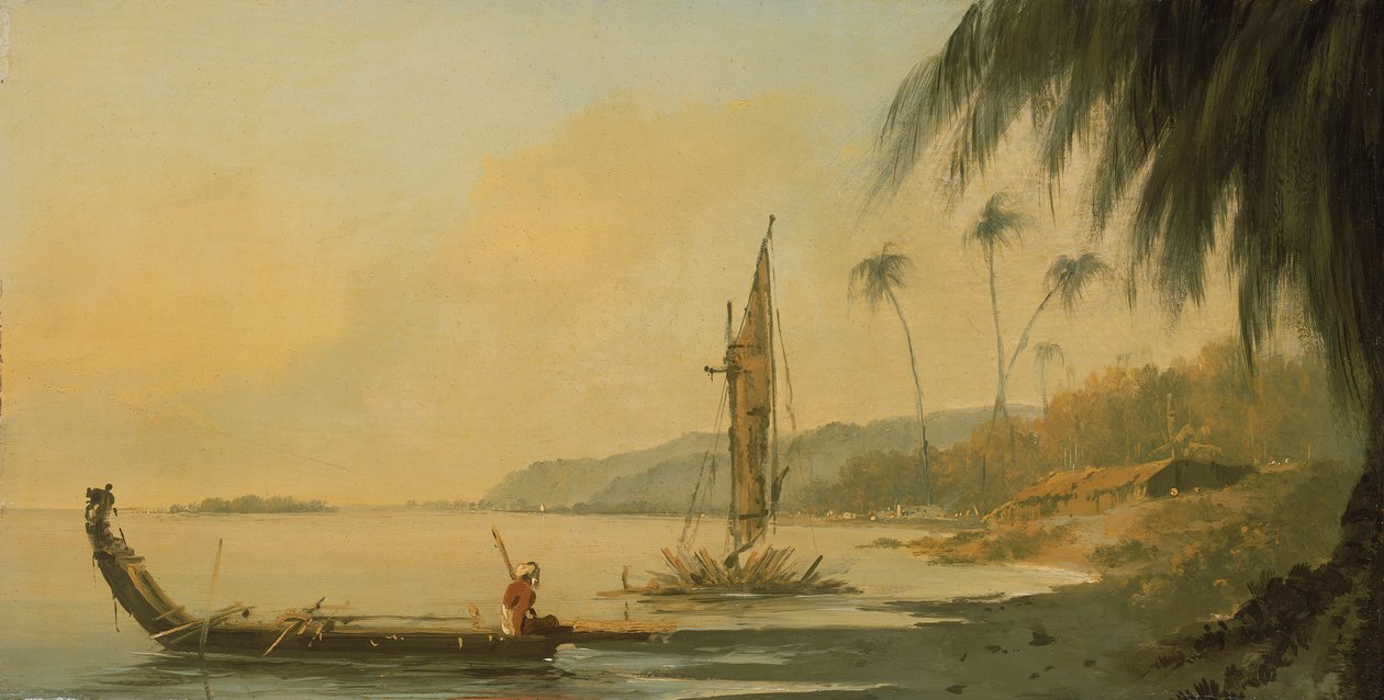 Uitzicht vanaf Point Venus, eiland Otaheite (Tahiti) door William Hodges