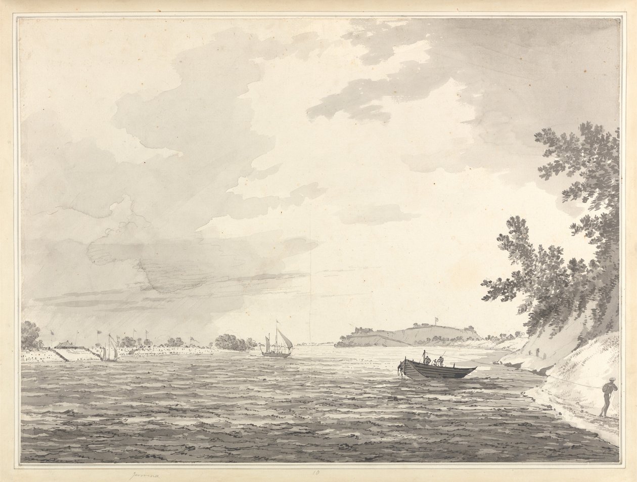 Gezicht op een militair kamp met Chunargarh in de verte door William Hodges
