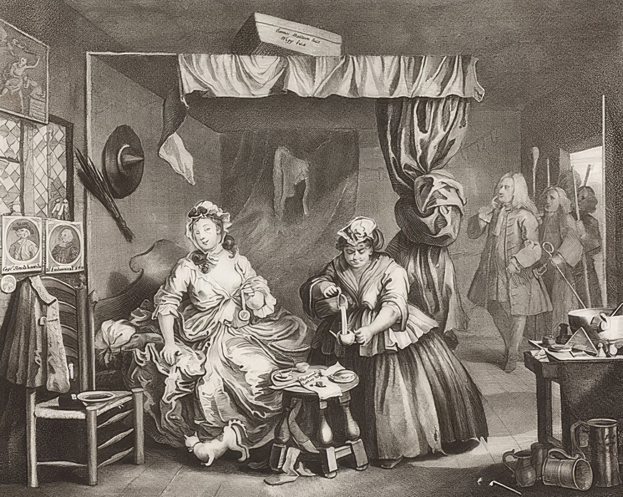 Het pad van een hoer, blad 3: De arrestatie. 1732 door William Hogarth