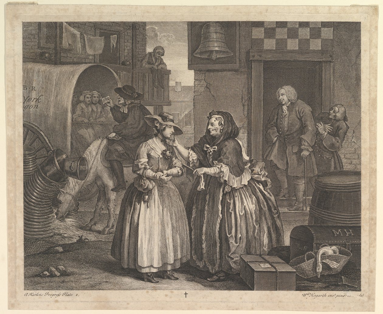 A Harlots Progress, Plaat 1, april 1732 door William Hogarth