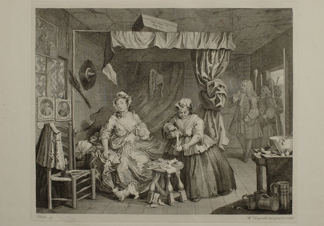 De ontwikkeling van een hoer: plaat 3 door William Hogarth