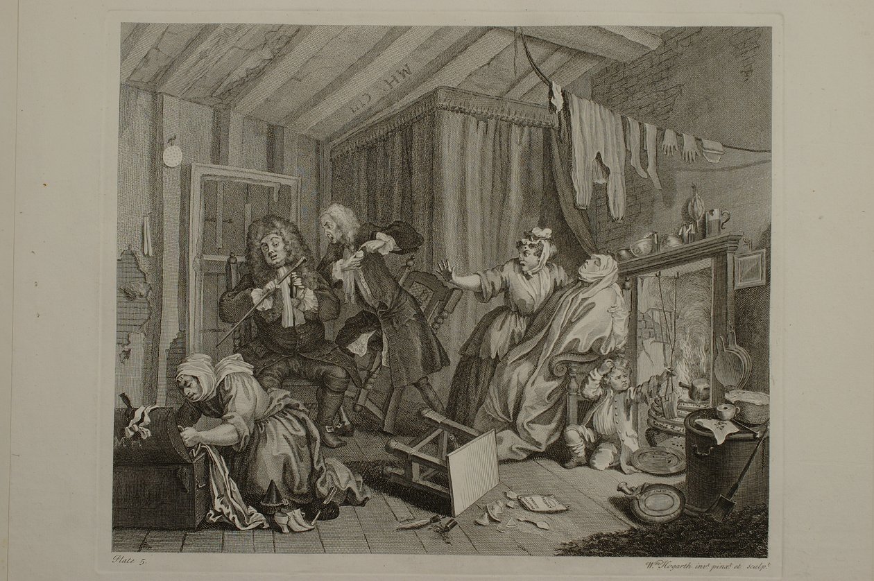 De loopbaan van een prostituee: plaat 5 door William Hogarth