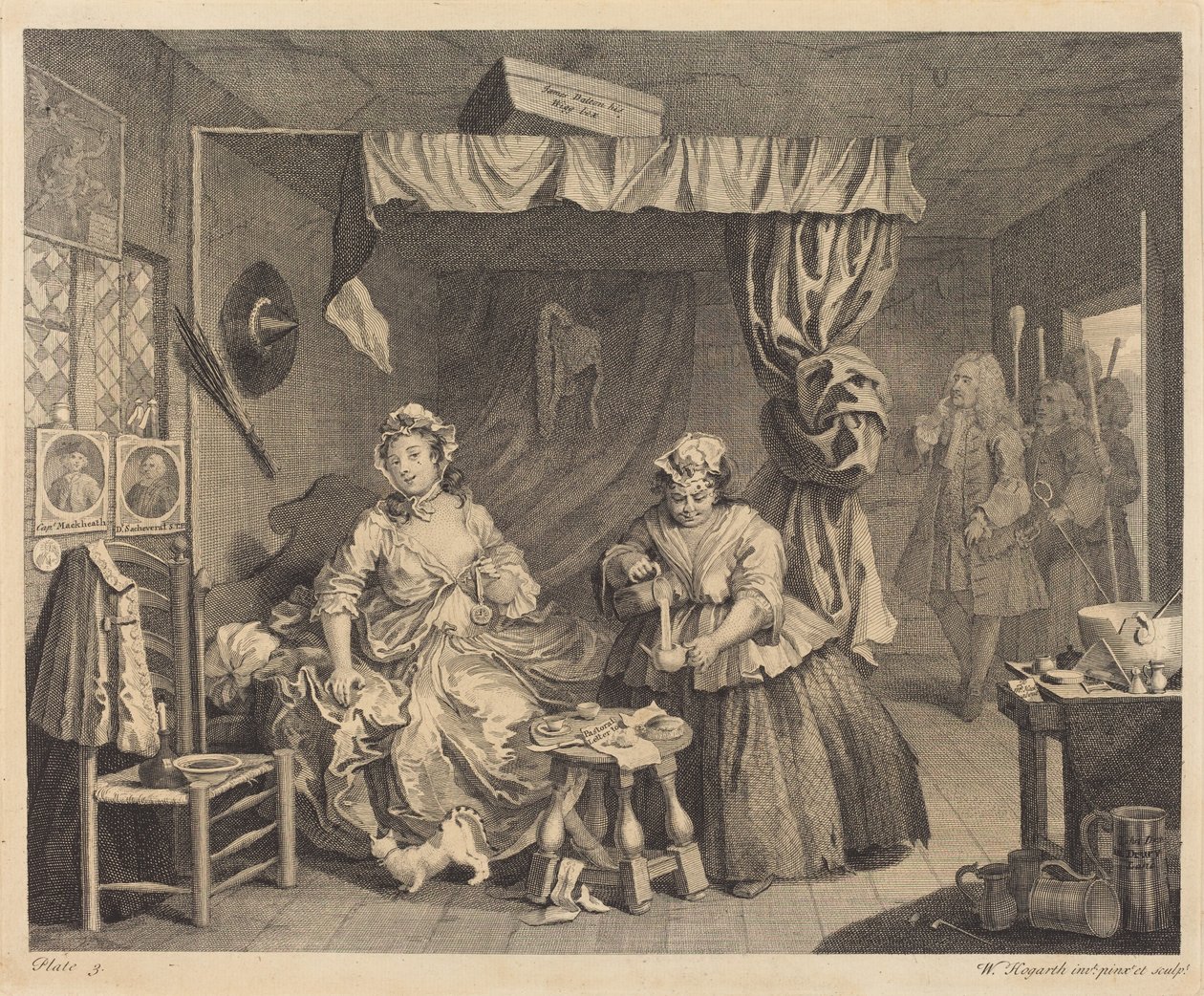 De ontwikkeling van een hoer: pl. 3 door William Hogarth