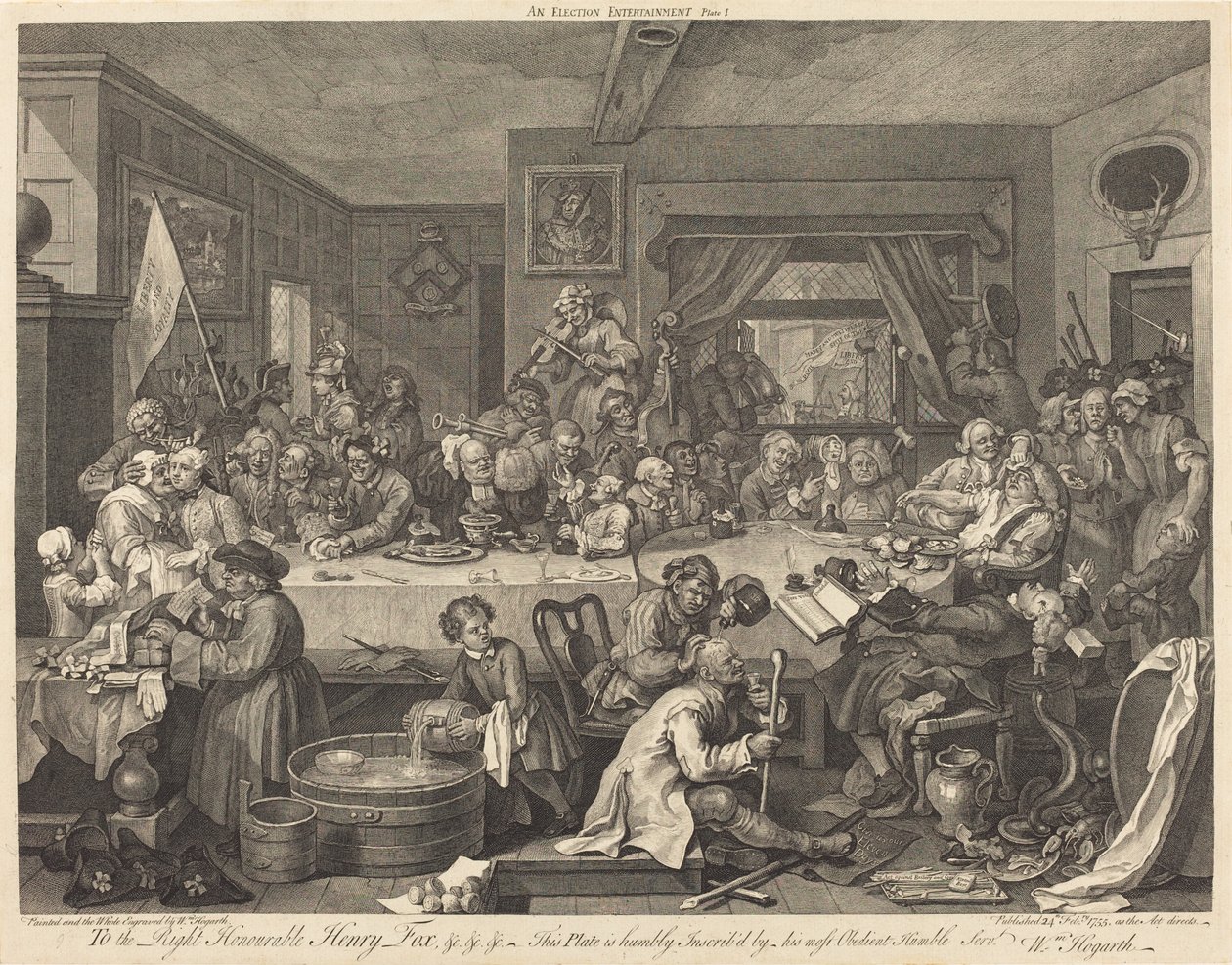 Een verkiezingsfeest door William Hogarth
