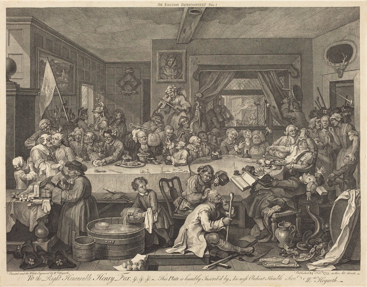 Een verkiezingsfeestmaal door William Hogarth