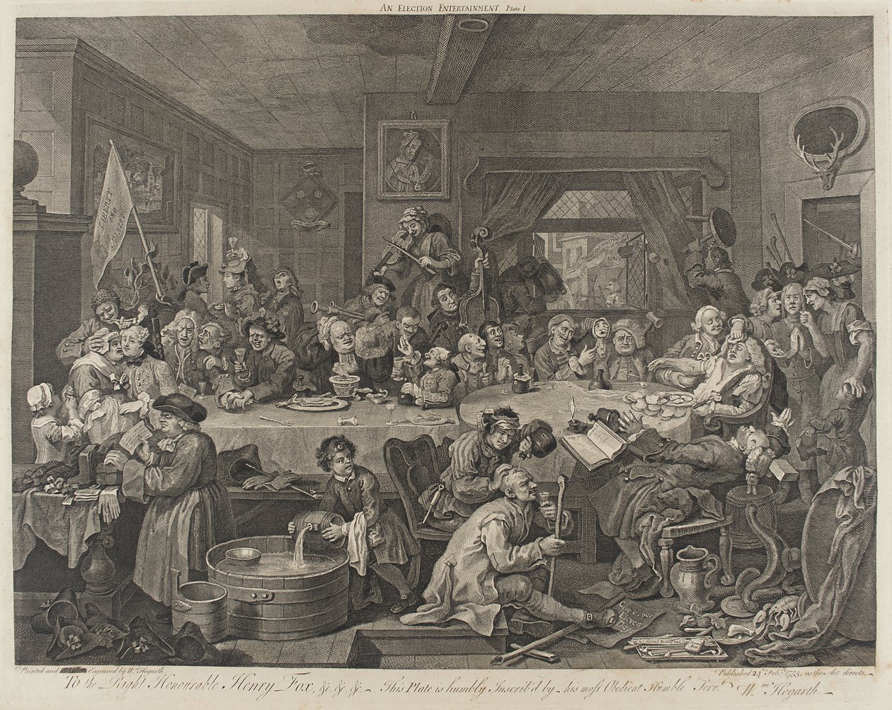 Een verkiezingsfeestmaal door William Hogarth