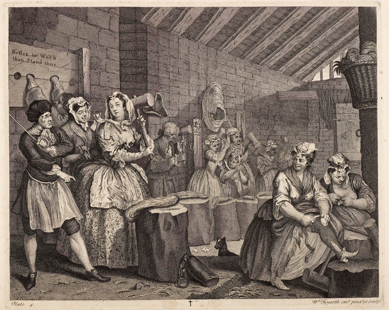 Hennep slaan in Bridewell: De loopbaan van een prostituee, plaat 4 door William Hogarth