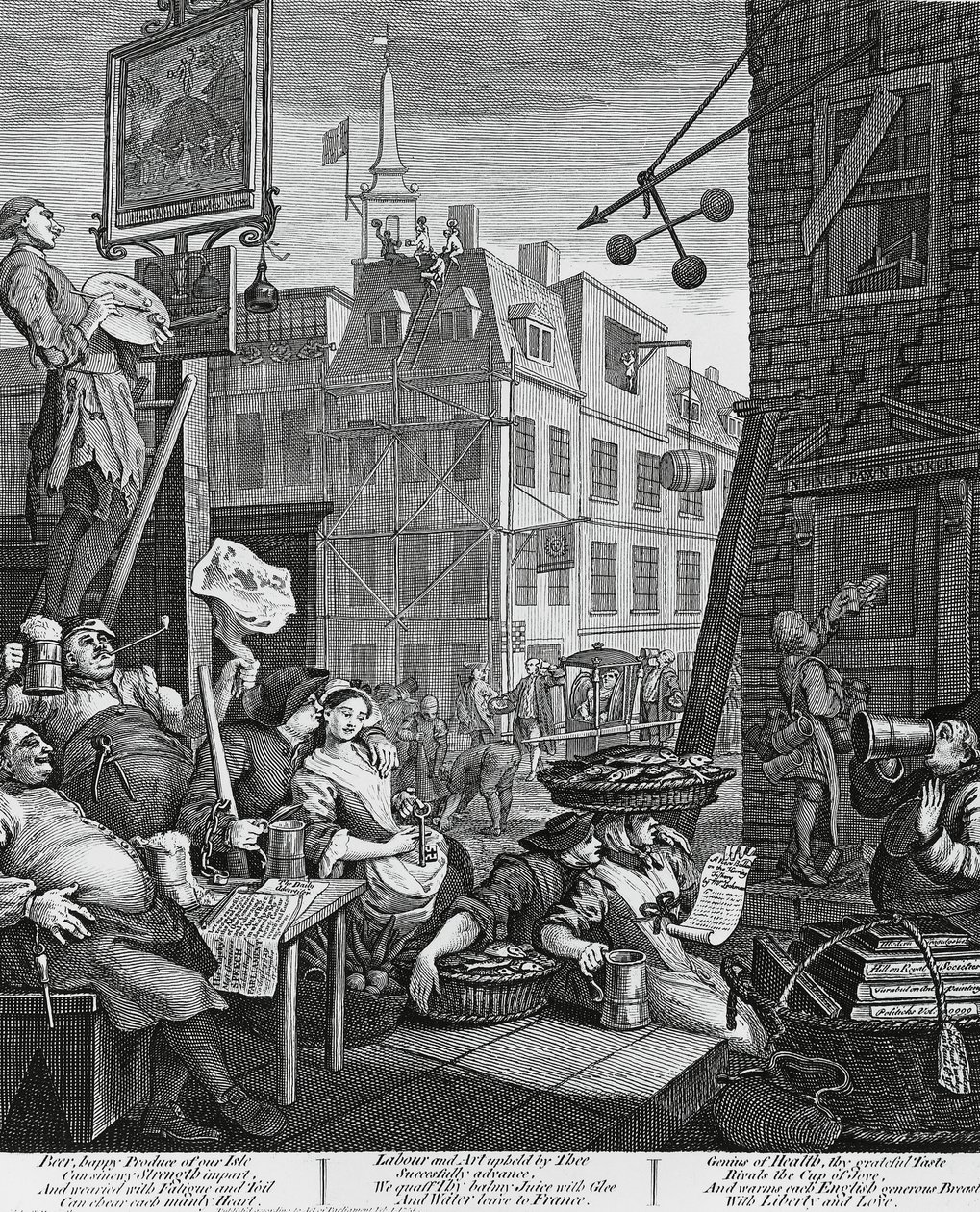 Beer Street, Londen, gravure door William Hogarth, Verenigd Koninkrijk door William Hogarth
