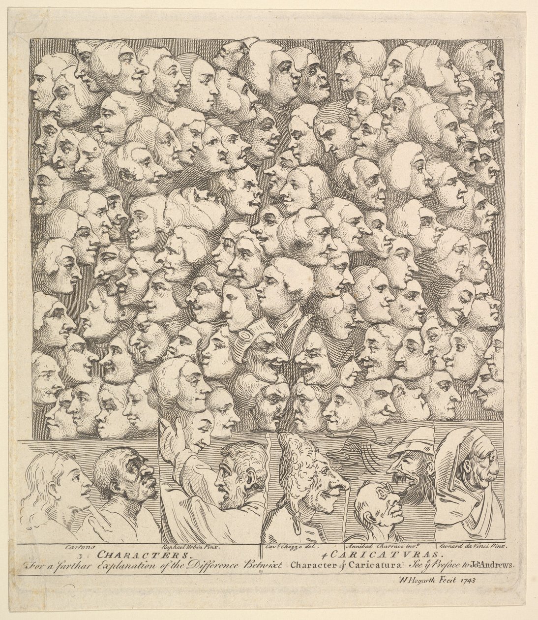 Karakters en Karikaturen, april 1743 door William Hogarth
