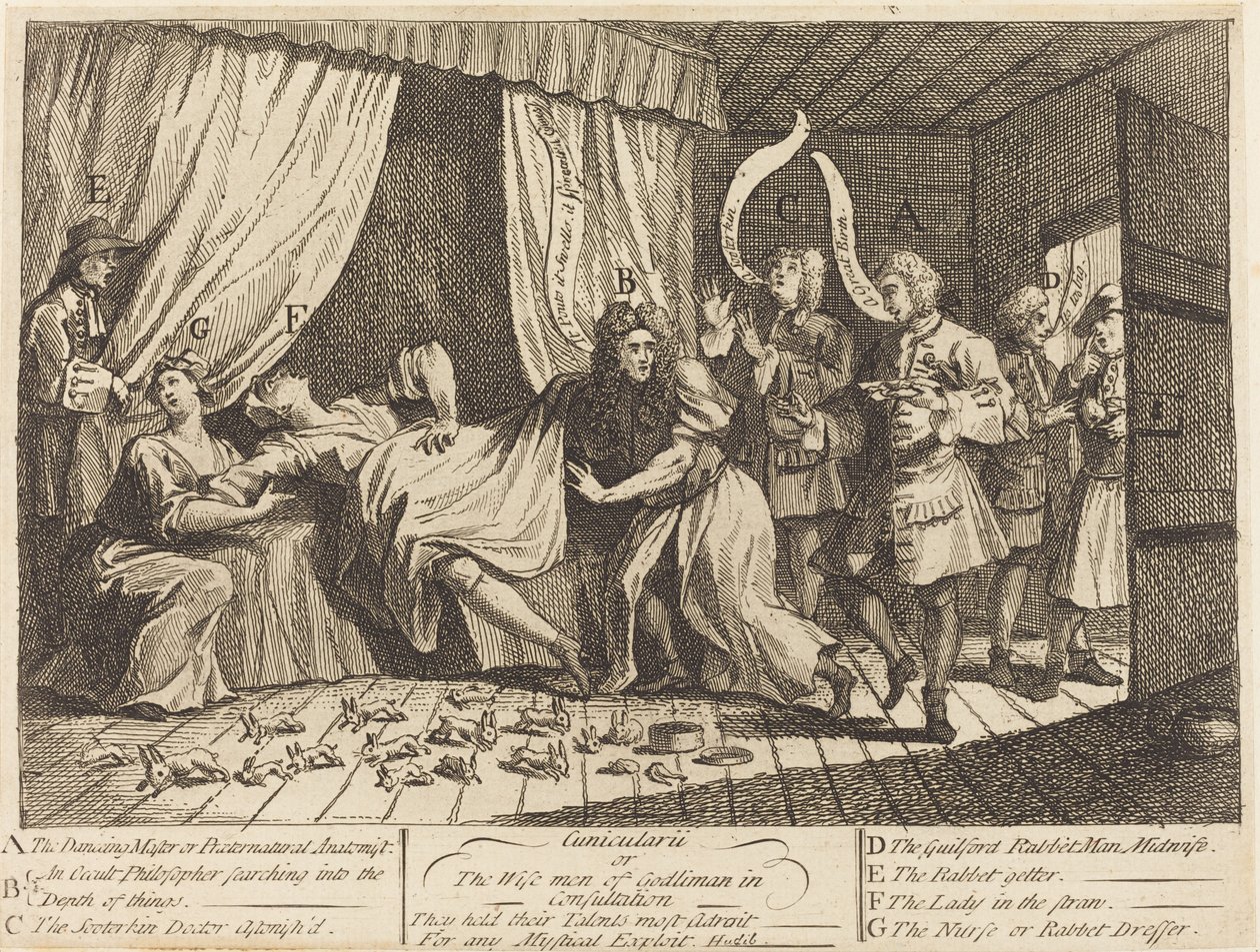 Cunicularii, of De Wijze Mannen van Godliman in Overleg door William Hogarth