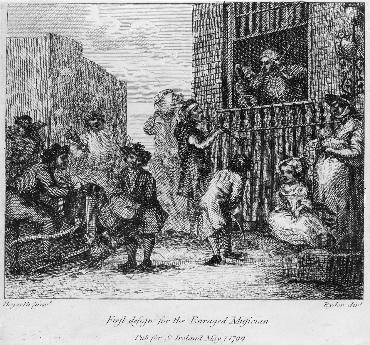 Eerste ontwerp voor De Woedende Musicus, 1799 door William Hogarth