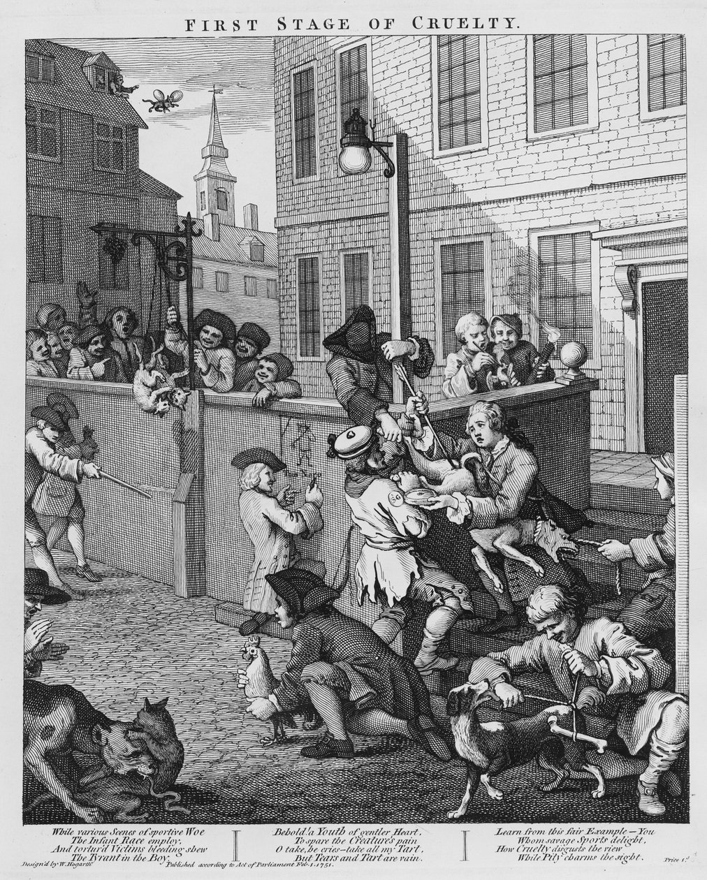 Eerste stadium van wreedheid door William Hogarth