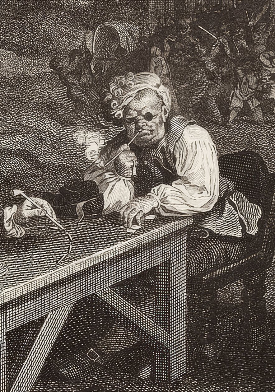 De parlementsverkiezingen. Blad 2: Stemmenwerving (detail) door William Hogarth