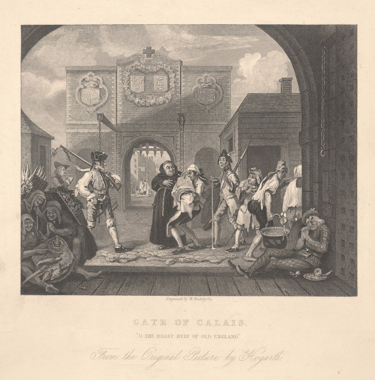 Poort van Calais, gegraveerd door William Radclyffe (1783-1855) door William Hogarth