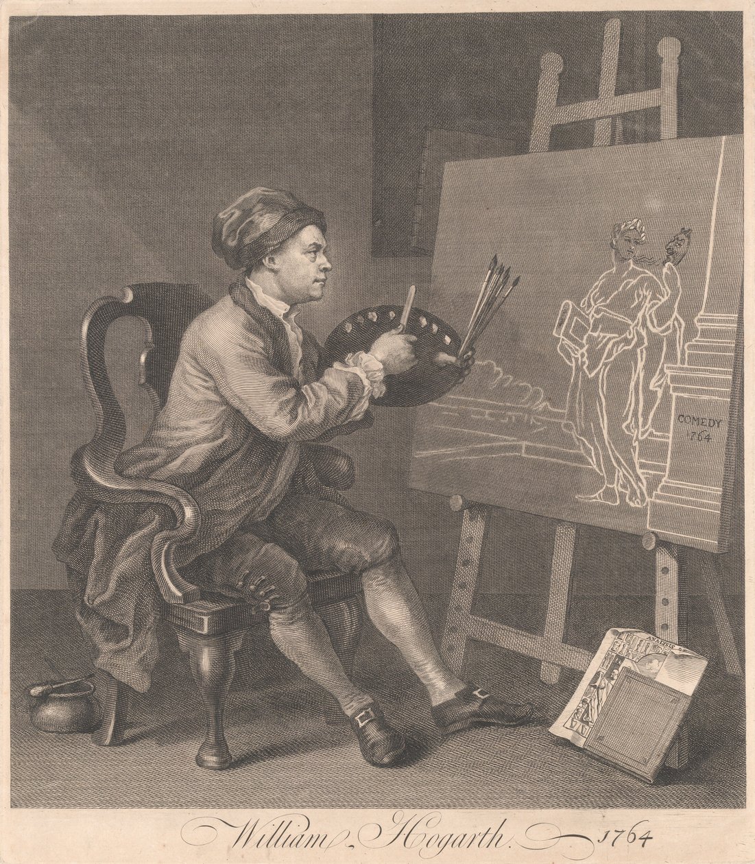 Hogarth schildert de komische muze door William Hogarth