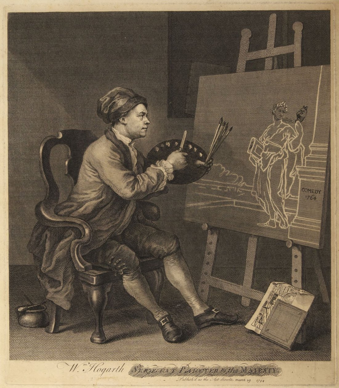Hogarth schildert de Komische Muze door William Hogarth