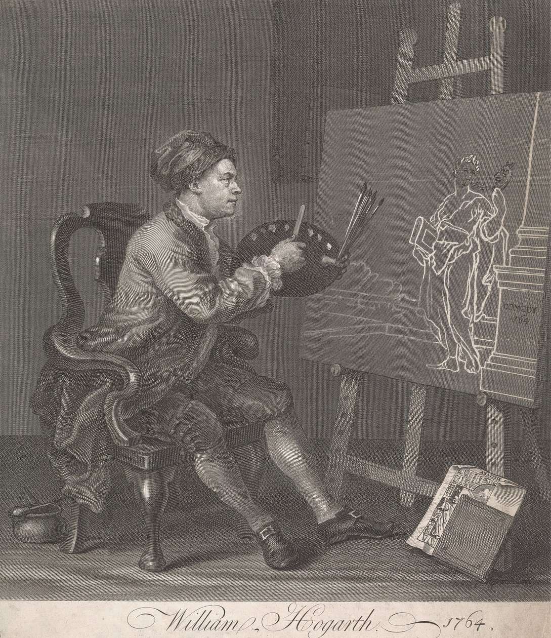 Hogarth schildert de komische muze door William Hogarth