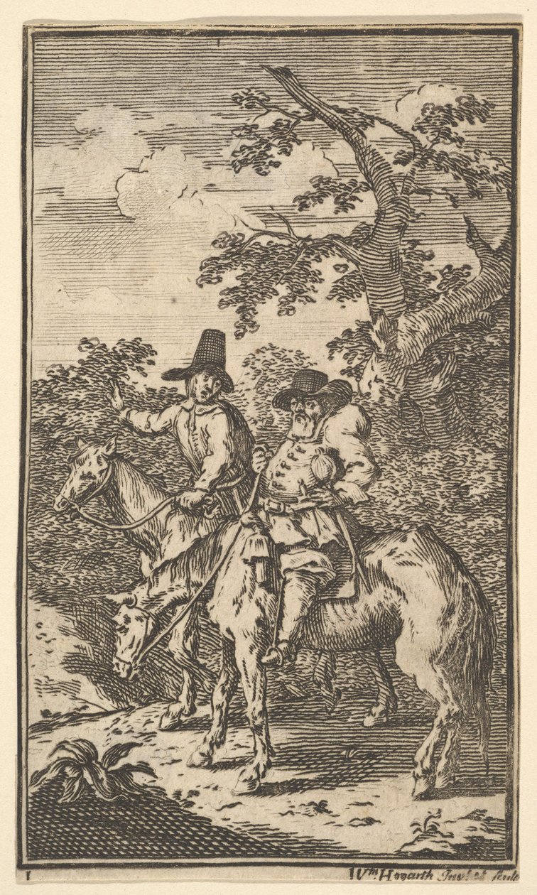 Hudibras Trekt ten Strijde Zeventien Kleine Illustraties voor Samuel Butlers Hudibras, no..., 1721-26 door William Hogarth