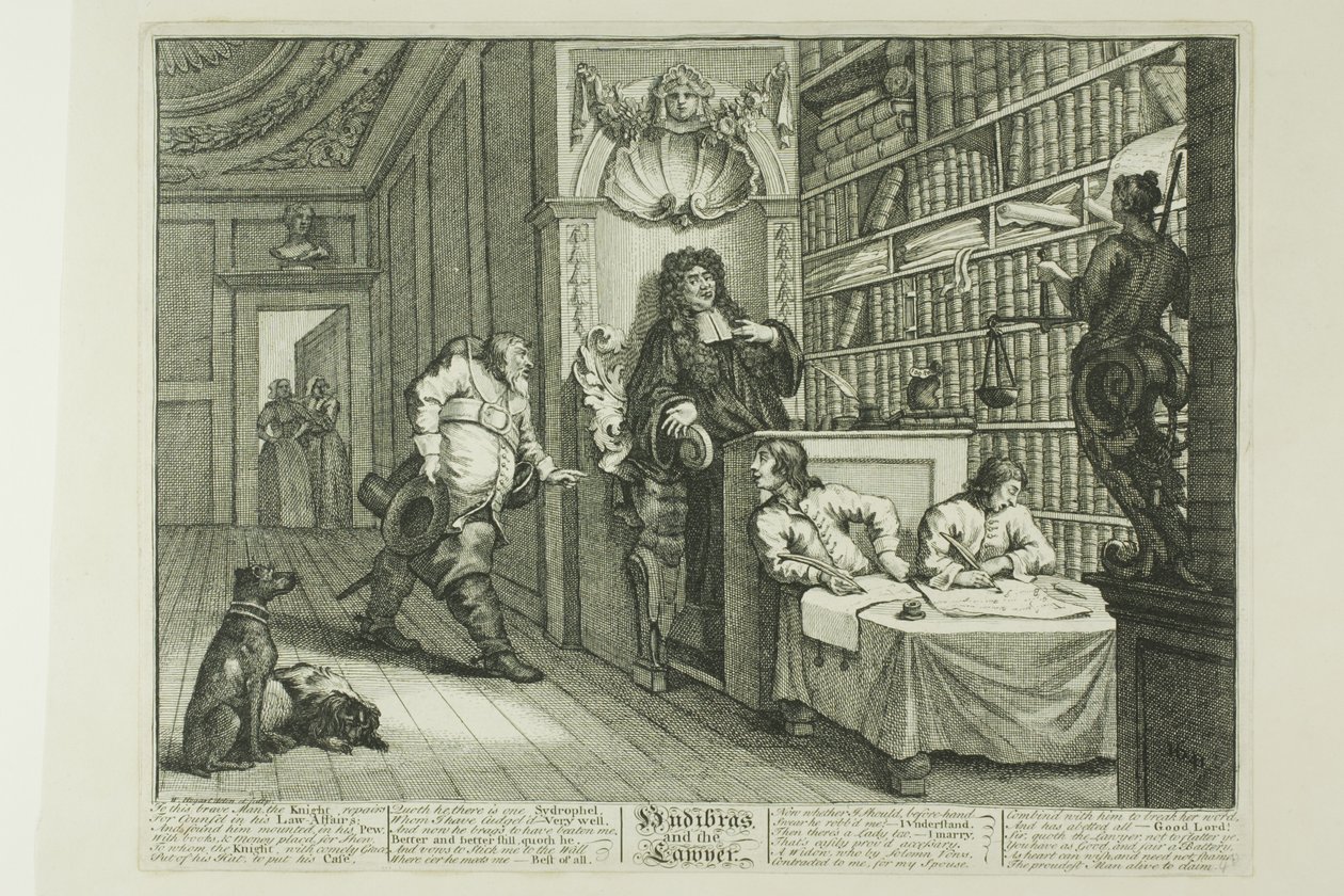 Hudibras en de advocaat, plaat twaalf uit Hudibras door William Hogarth