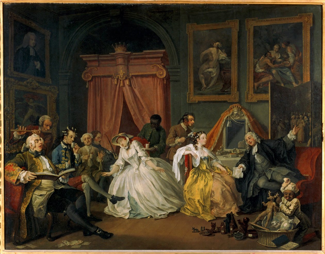 Huwelijk A-la-Mode: 4. De Toilette ... (olieverf op doek) door William Hogarth