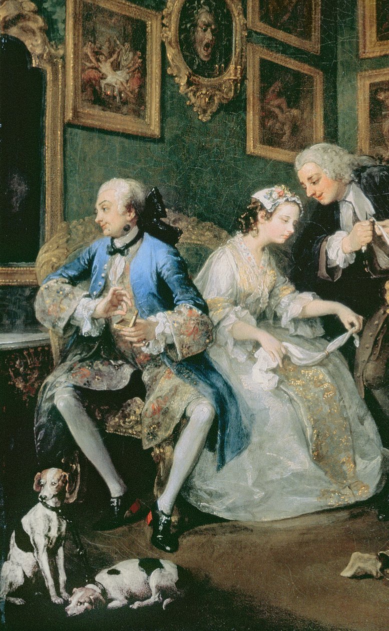 Marriage a la Mode: I - De Huwelijksregeling, ca.1743 (detail) door William Hogarth