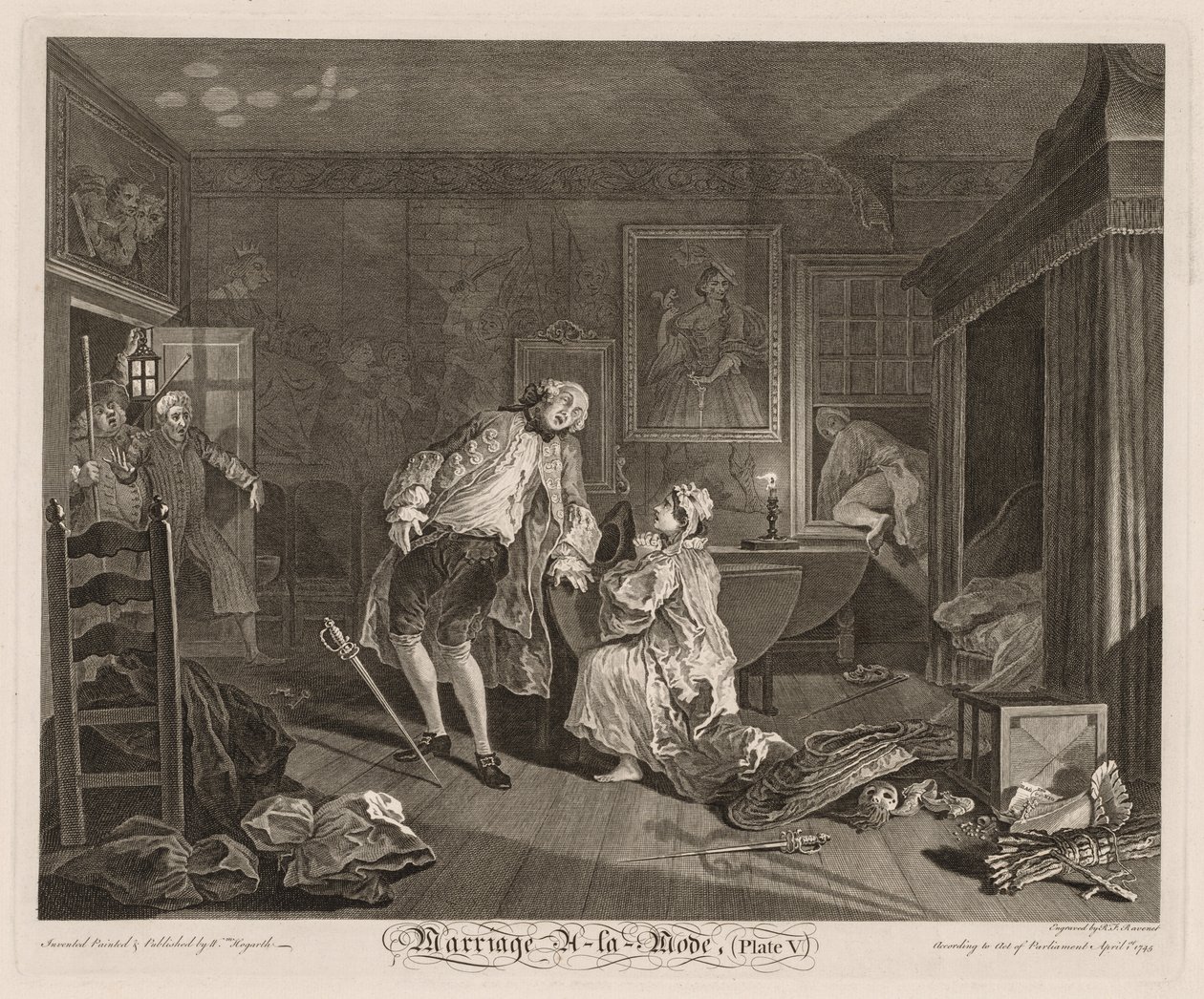 Huwelijk à la Mode: De Dood van de Graaf door William Hogarth