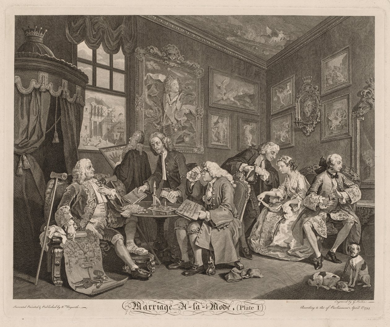 Huwelijk à la Mode: Het Contract, 1745 door William Hogarth
