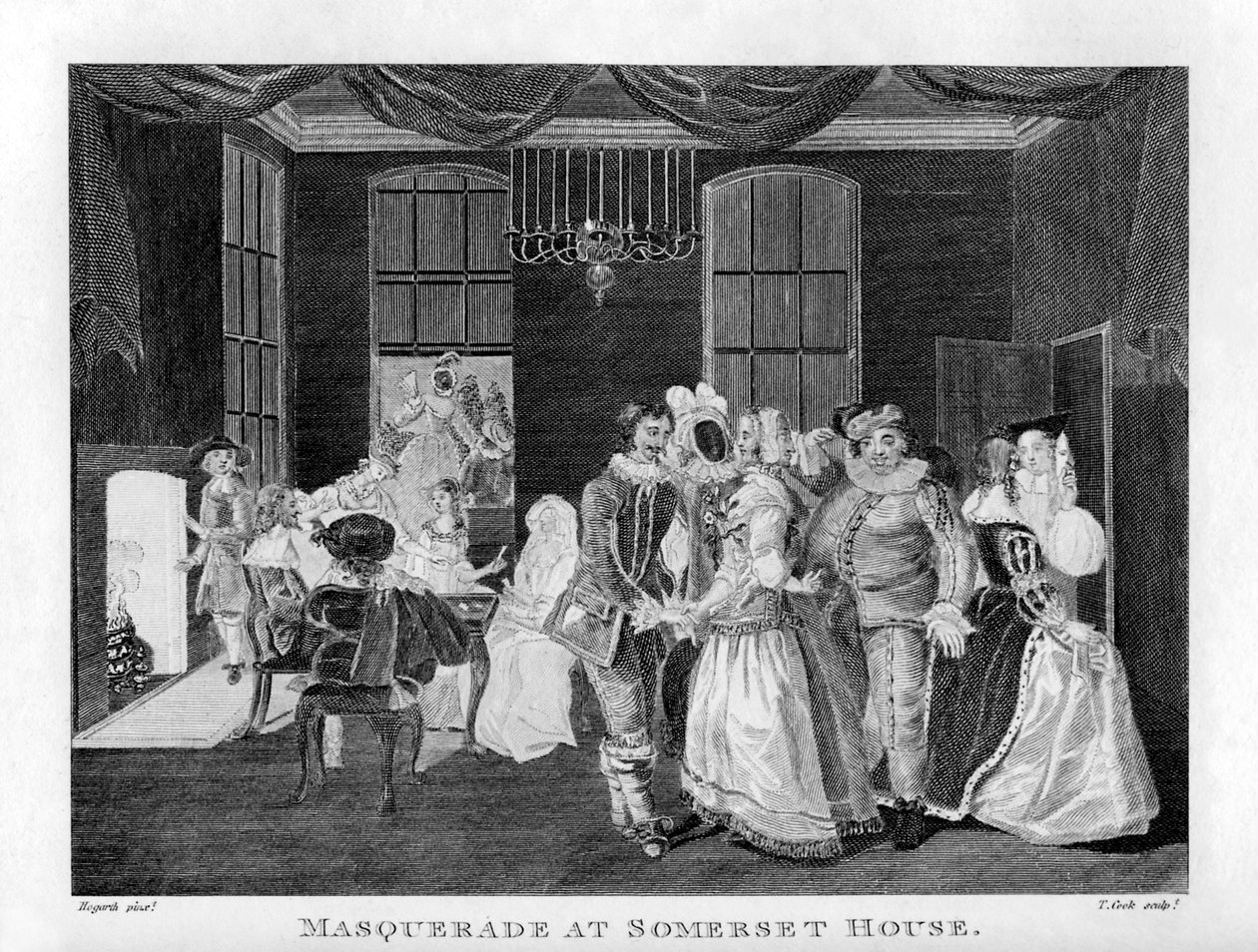 Maskerade in Somerset House door William Hogarth