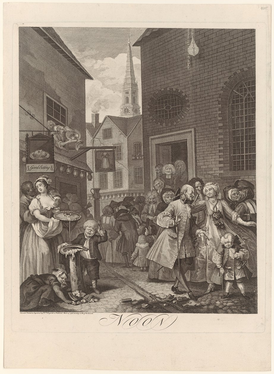 Middag, blad 2 van de serie „Vier dagdelen” door William Hogarth