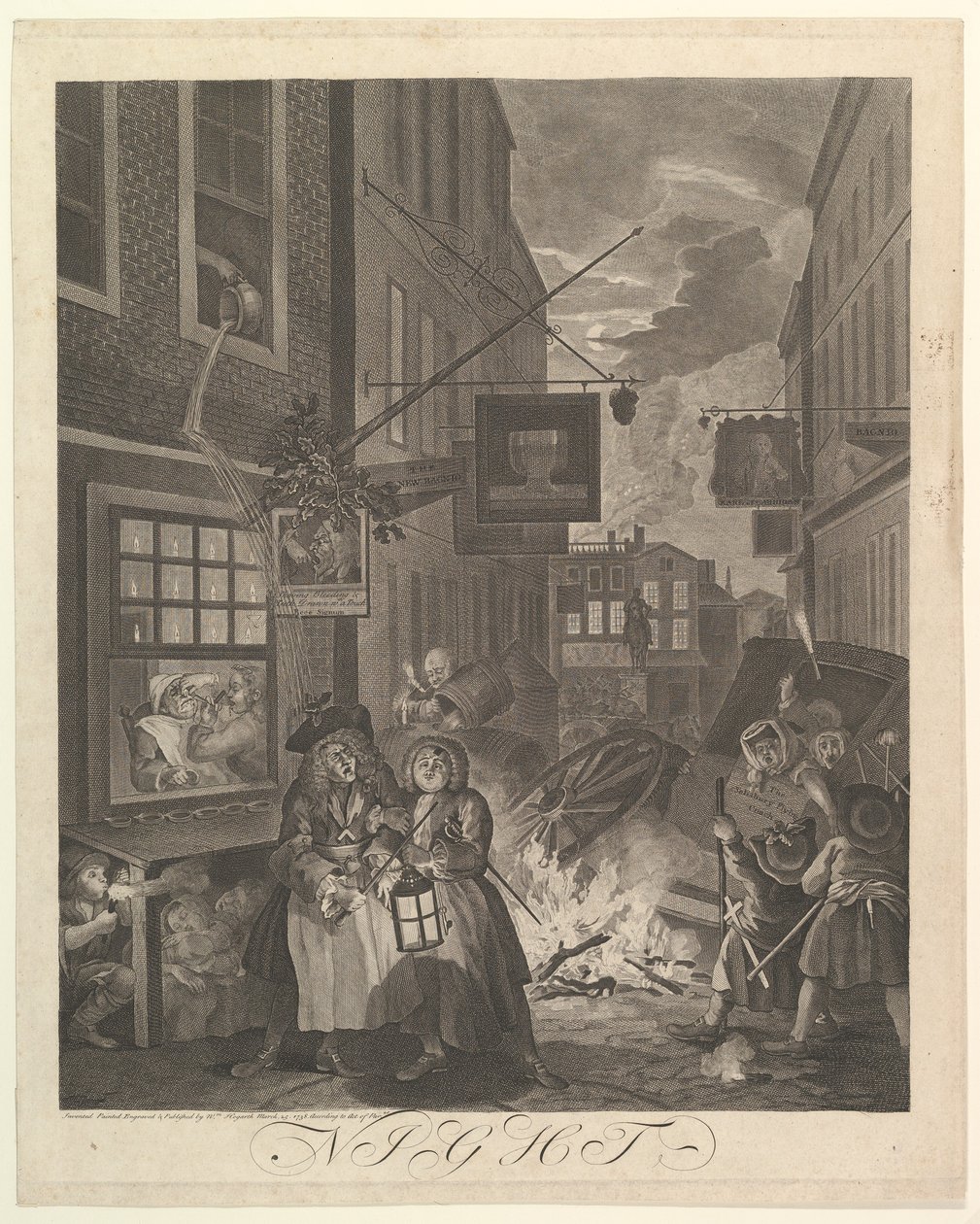 Nacht De Vier Tijden van de Dag, 25 maart 1738 door William Hogarth