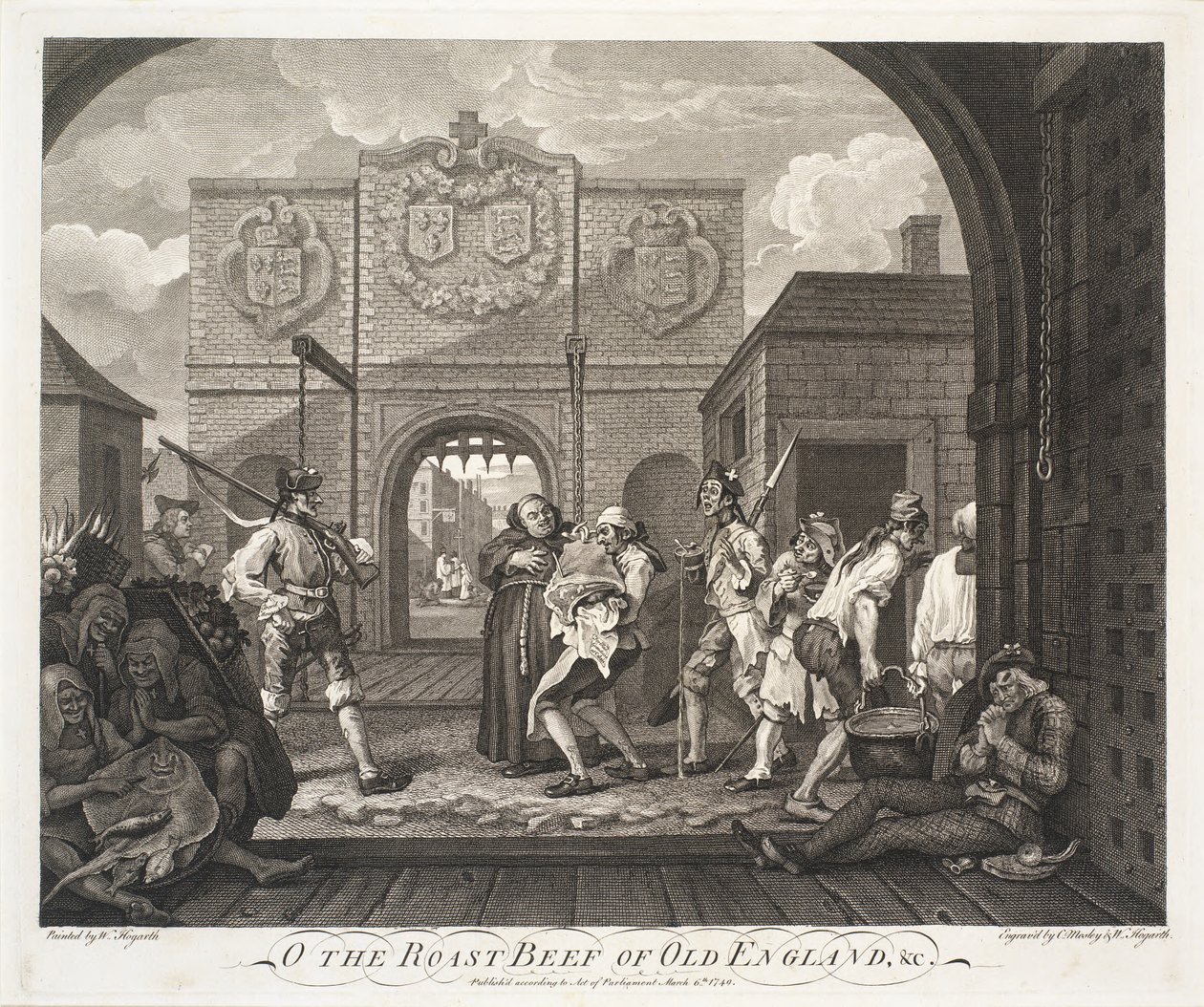 O het geroosterde Rundvlees van Oud Engeland door William Hogarth