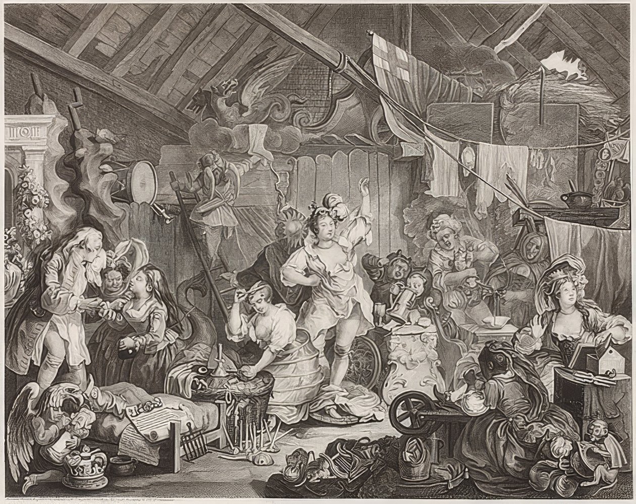 Wandelende actrices die zich omkleden in een schuur door William Hogarth