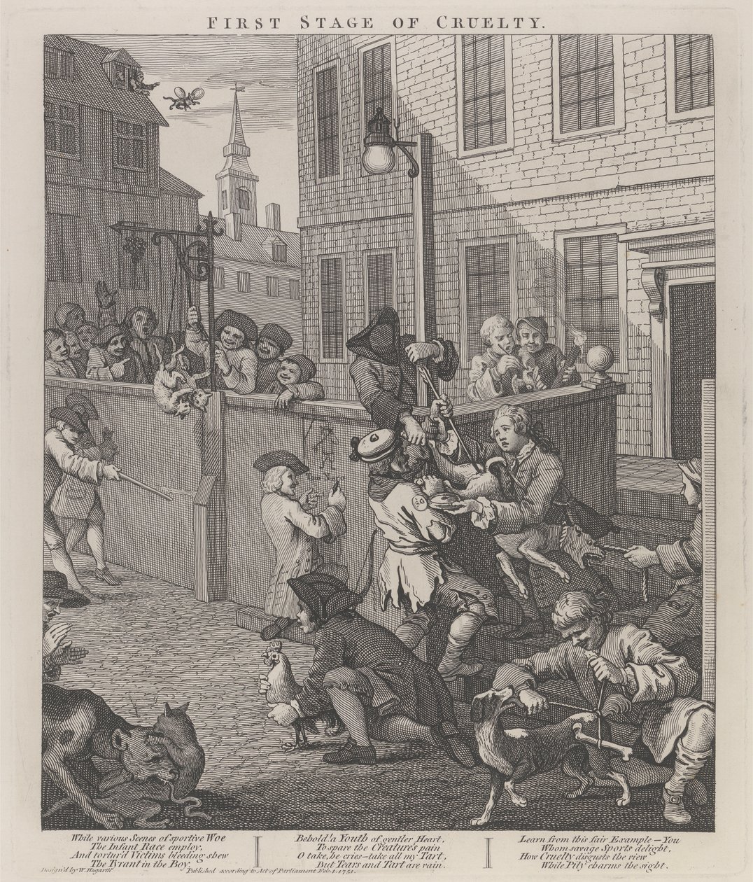 De eerste fase van wreedheid: Kinderen die dieren martelen door William Hogarth