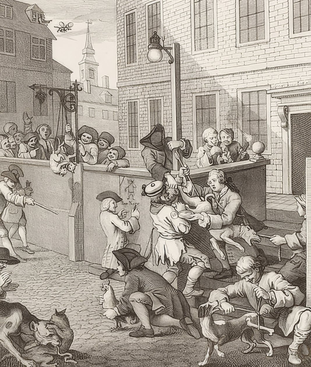 De eerste fase van wreedheid. Uit: De vier stadia van wreedheid door William Hogarth