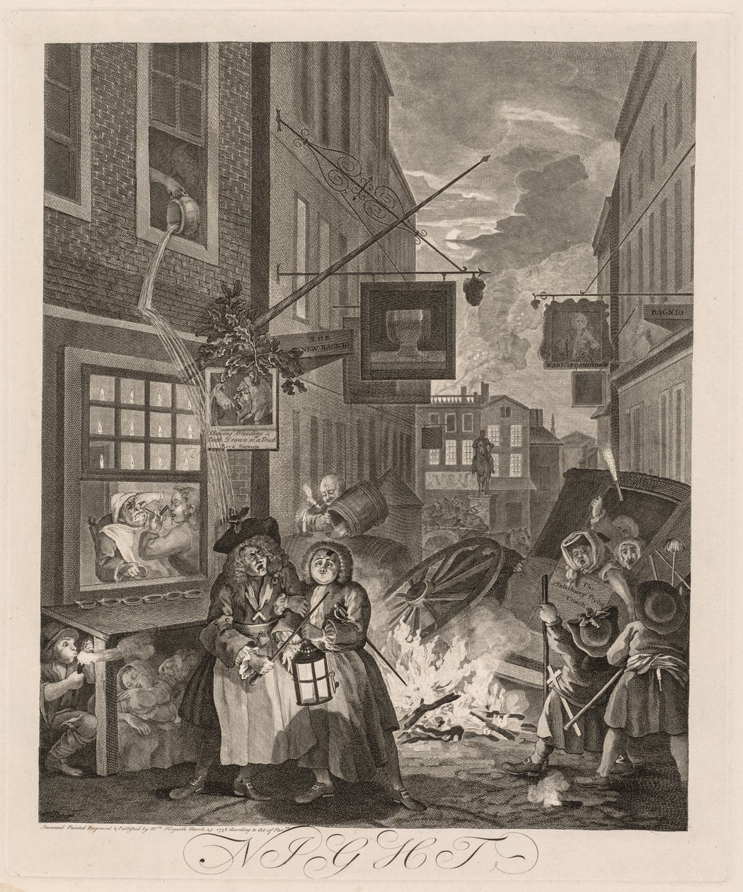 De Vier Tijdstippen van de Dag: Nacht door William Hogarth