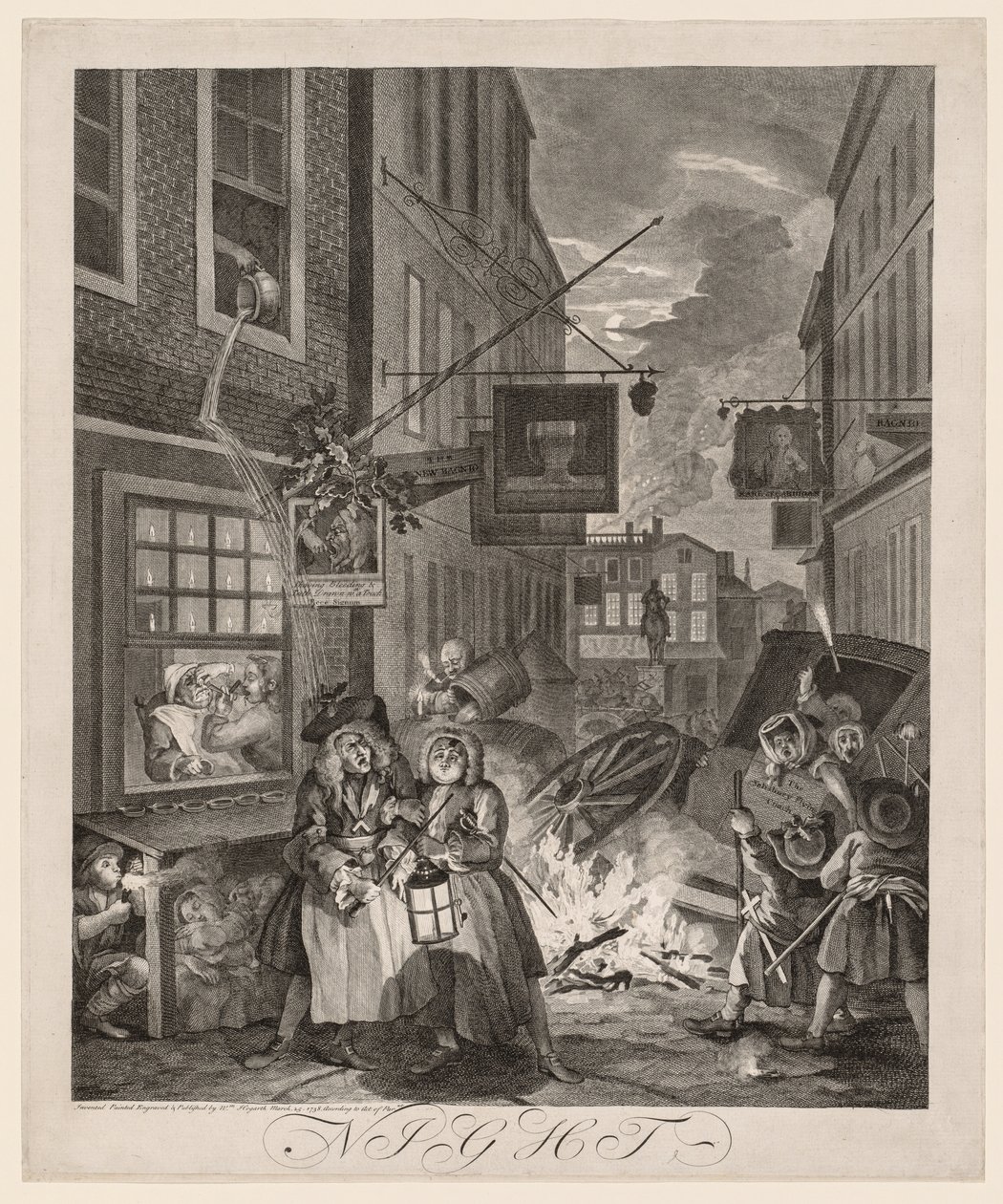 De Vier Tijden van de Dag: Nacht, 1738 door William Hogarth