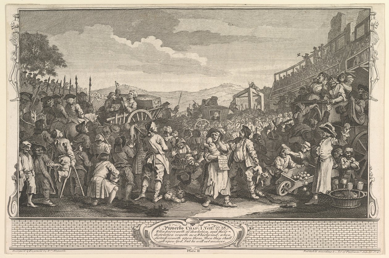 De Luie Leerling Geëxecuteerd in Tyburn Industrie en Luiheid, plaat 11, 30 september 1747 door William Hogarth