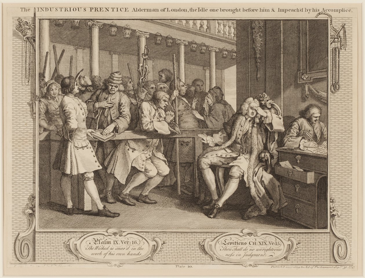 De ijverige gezel, wethouder van Londen: De luie voor hem gebracht en aangeklaagd door zijn handlanger door William Hogarth