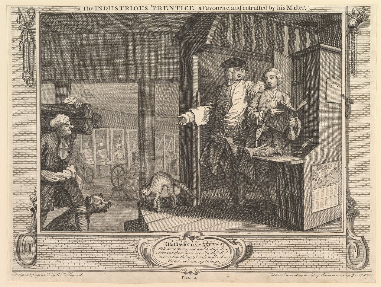 De IJverige Leerling een Favoriet, en Vertrouwd door zijn Meester: Industrie door William Hogarth