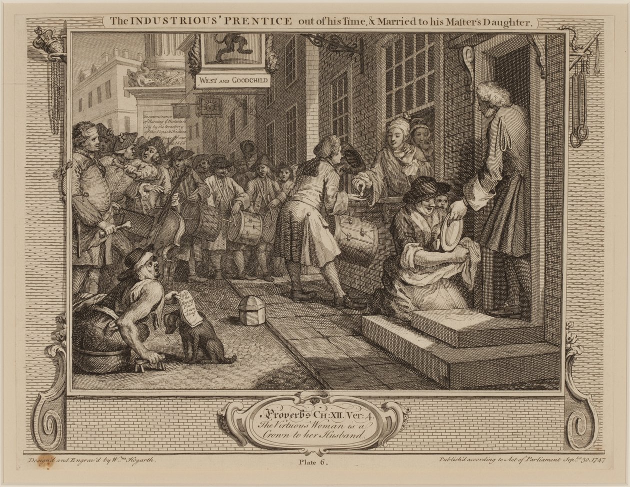 De ijverige leerling uit zijn tijd, en getrouwd met de dochter van zijn meester door William Hogarth