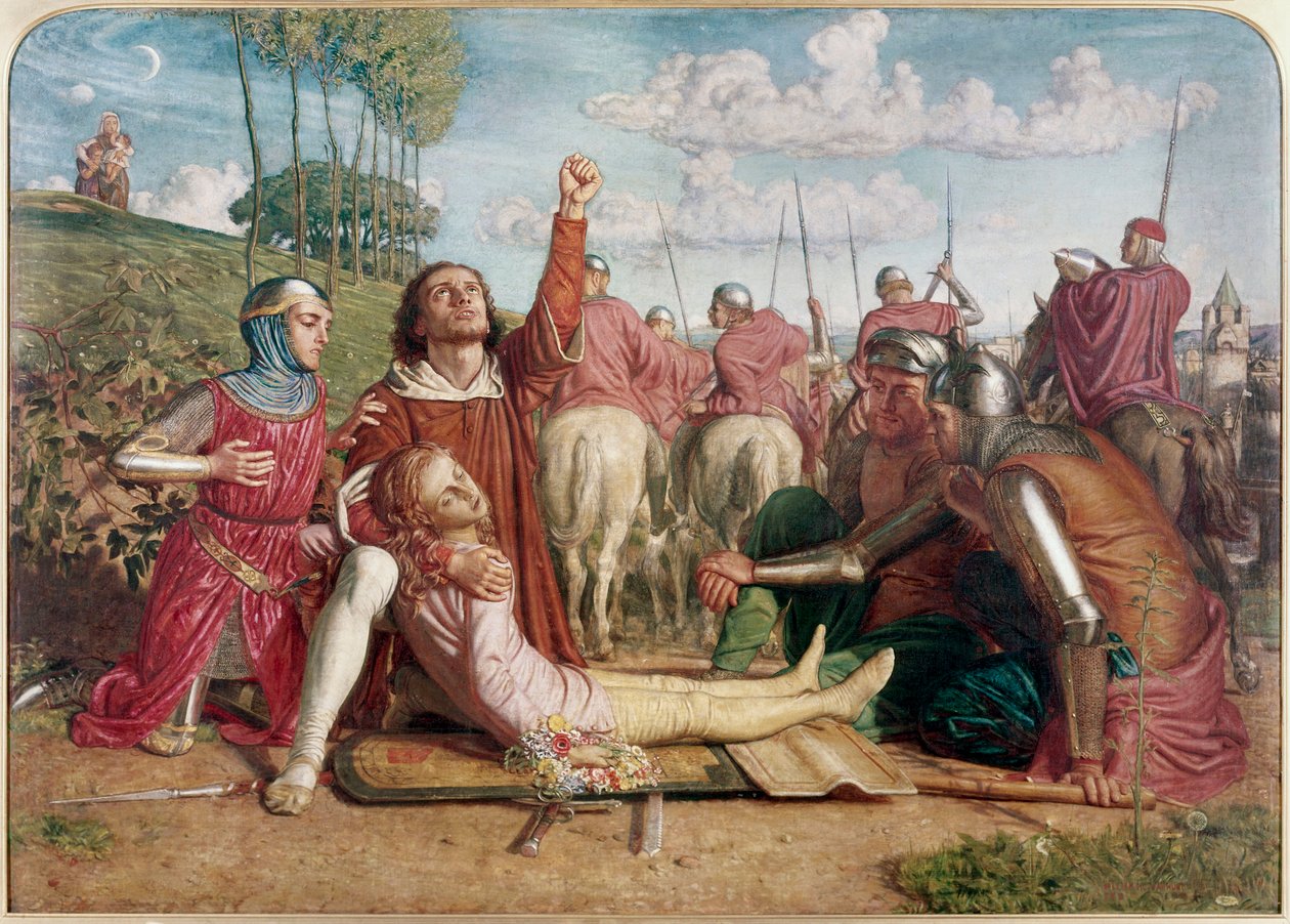 Rienzi zweert wraak te nemen voor de dood van zijn jonge broer, slachtoffer van een schermutseling tussen de Orsini en de Colonna door William Holman Hunt