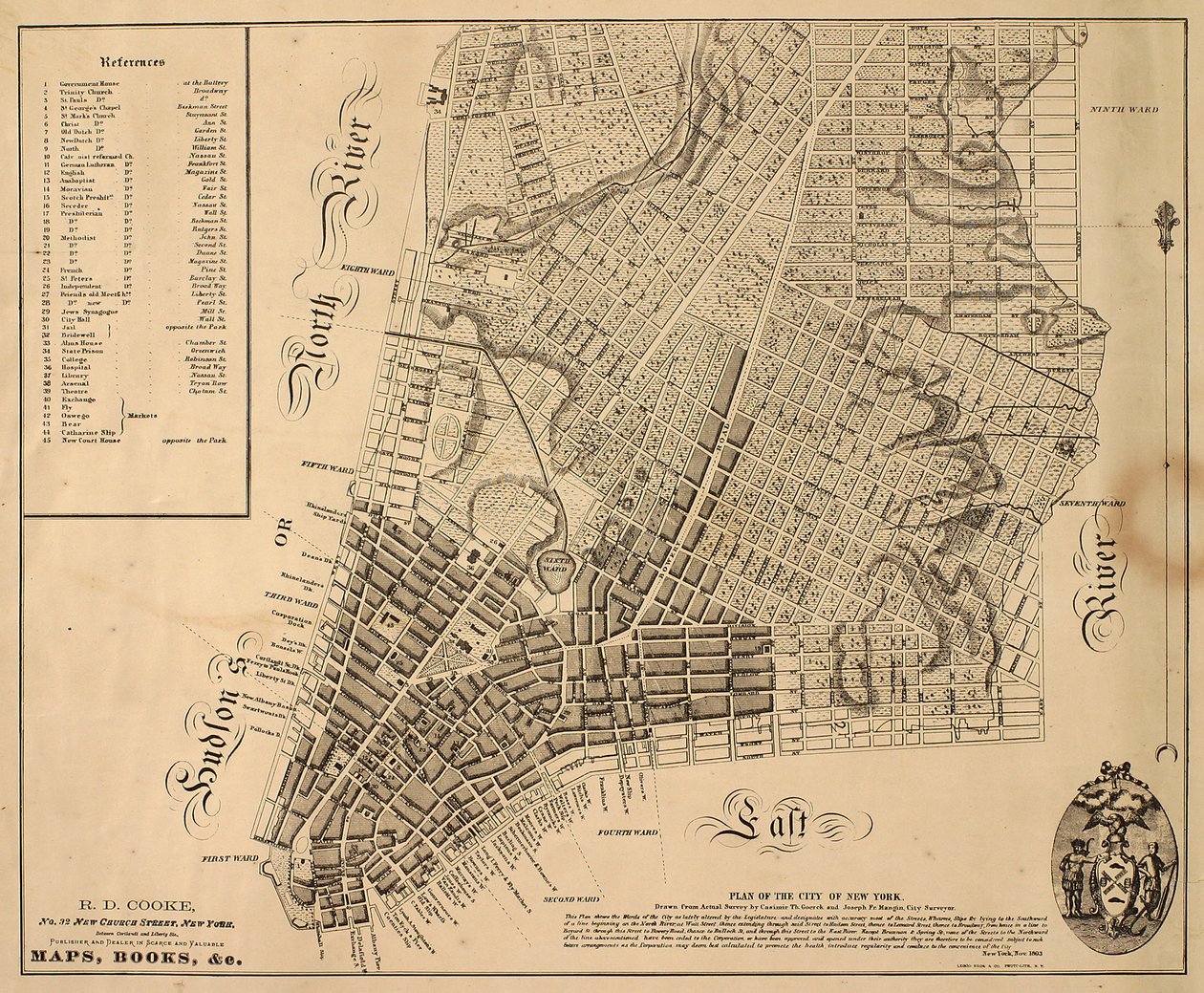 Plattegrond van de stad New York [tot aan East 31st Street], 1817 door William Hooker