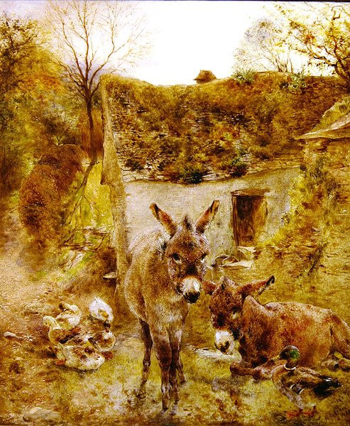 Ezels en Eenden in een Boerenhof door William Huggins
