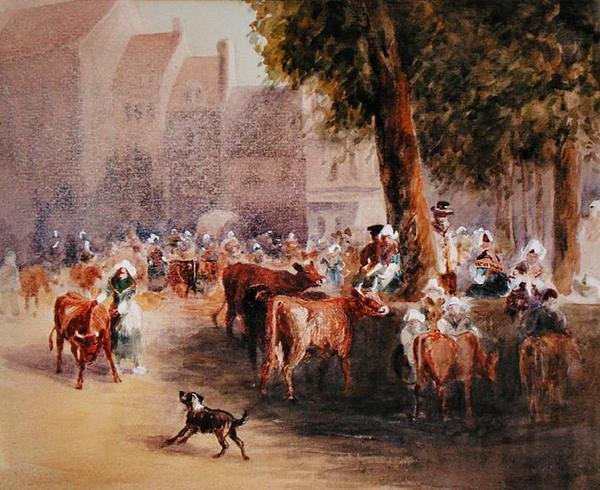 Vroege ochtend op de dorpsveemarkt door William Hunt