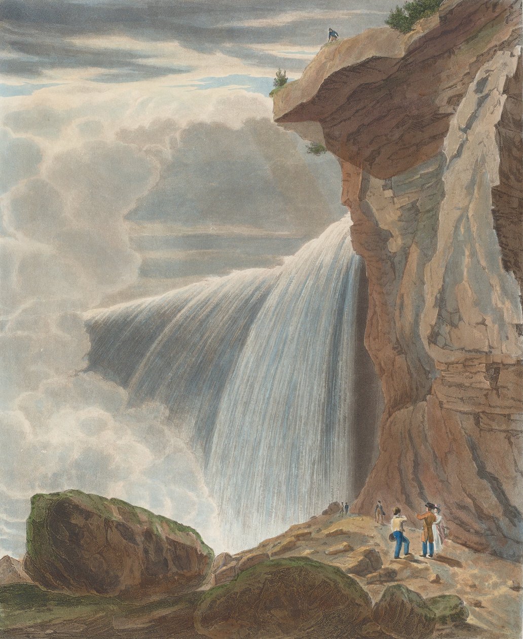 Niagara Falls vanaf Under Table Rock, 1829 door William James Bennett