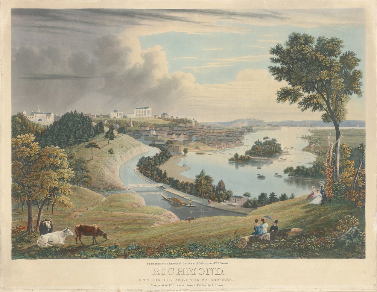 Richmond: Vanaf de Heuvel boven de Waterwerken door William James Bennett after George Cooke