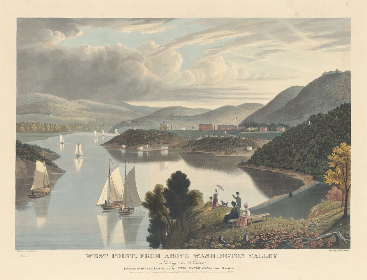 West Point, van boven Washington Valley: Uitzicht op de Rivier door William James Bennett after George Cooke