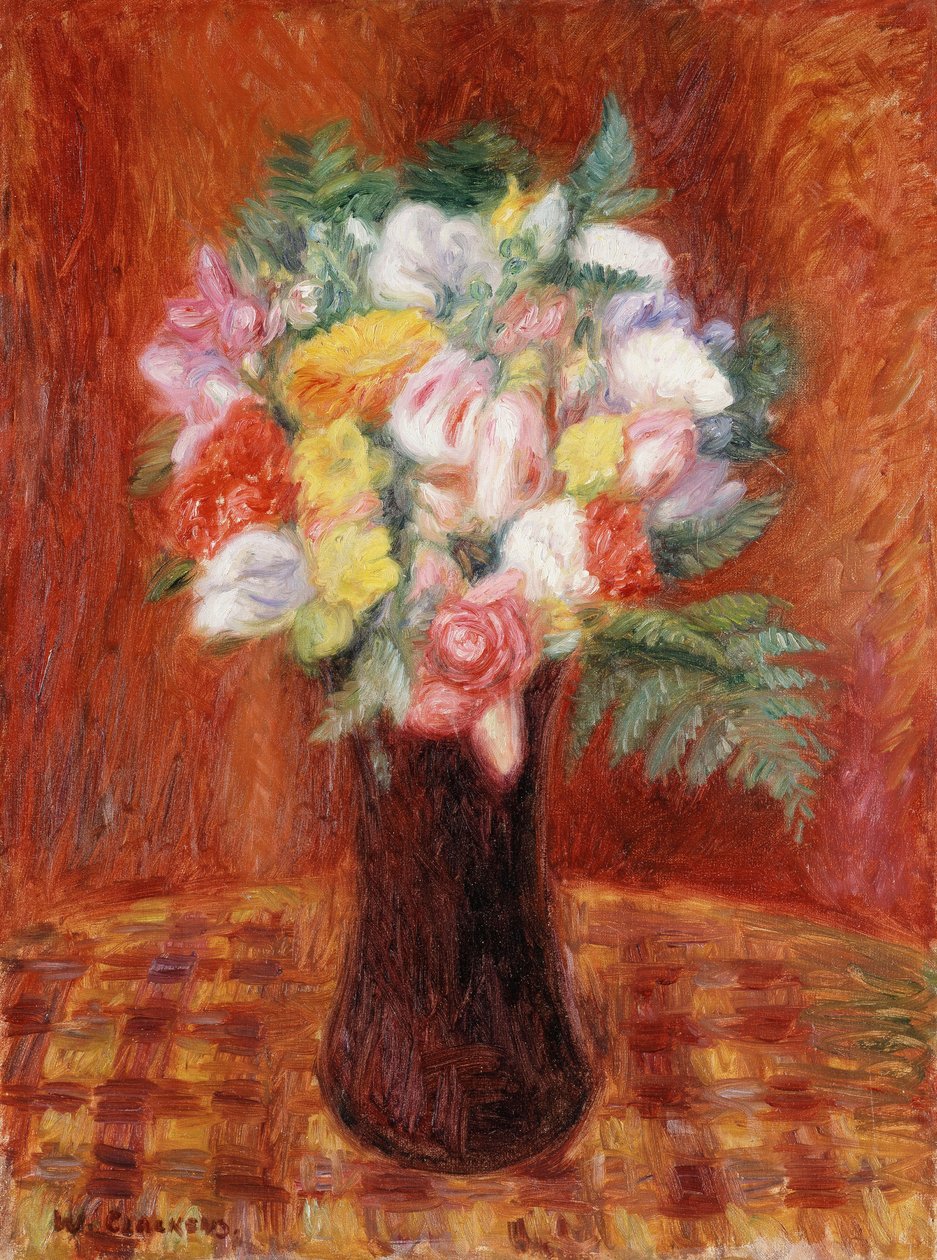Boeket in paarse vaas door William James Glackens