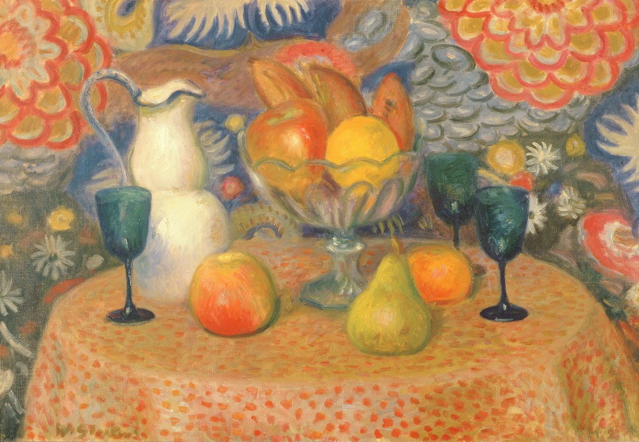 Stilleven met drie glazen, c.1925 (olieverf op doek) door William James Glackens