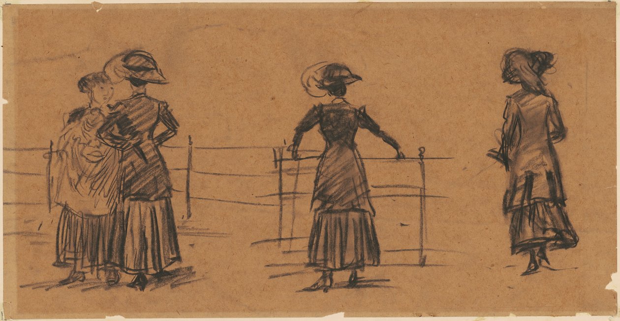 Studies van vrouwen bij het parkhek door William James Glackens